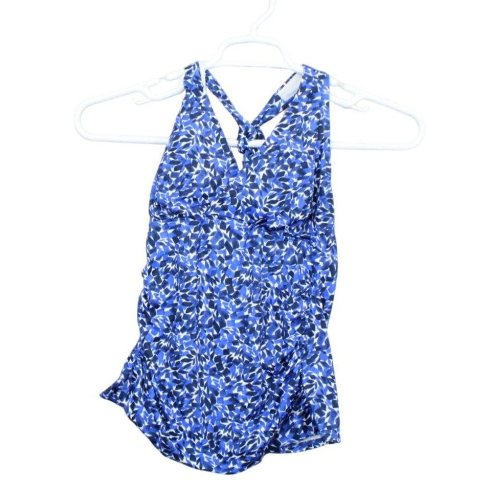 LL Bean Mix and Match Swim Collection Halter Tankini Top Blue Floral 4
